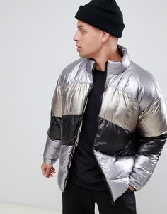 Серебристая свободная дутая куртка металлик ASOS DESIGN - Серебряный