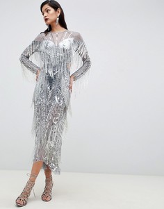 Платье миди с пайетками и бахромой ASOS EDITION - Серебряный
