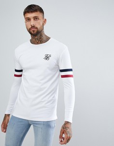 Белый лонгслив с полосками на рукавах SikSilk - Белый