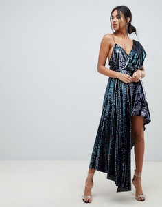 Платье с драпировкой на плечах и отделкой пайетками ASOS DESIGN - Мульти