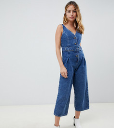 Синий джинсовый комбинезон на пуговицах ASOS DESIGN Petite - Синий