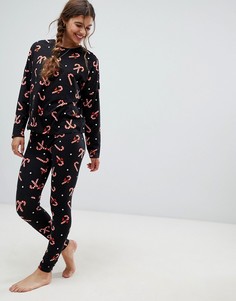 Новогодняя пижама с леггинсами и лонгсливом ASOS DESIGN - Черный