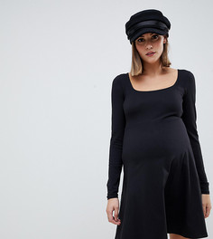 Короткое приталенное платье с овальным вырезом и длинными рукавами ASOS DESIGN Maternity - Черный