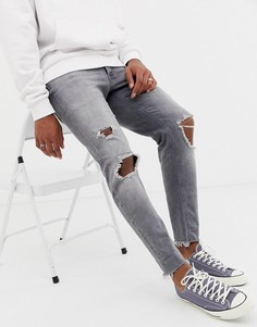 Узкие джинсы с необработанным краем Jack & Jones - Серый