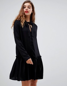 Свободное платье мини на пуговицах с завязкой и длинными рукавами ASOS DESIGN - Черный