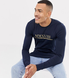 Обтягивающий лонгслив с золотистыми римскими цифрами ASOS DESIGN Tall - Темно-синий