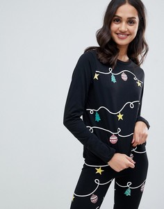 Новогодний топ с длинными рукавами и принтом ASOS DESIGN - Черный