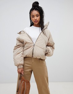 Дутая куртка с капюшоном Pull&Bear - Бежевый