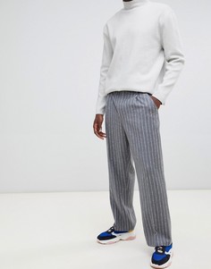 Свободные строгие брюки из 100% шерсти в фактурную полоску ASOS WHITE - Серый