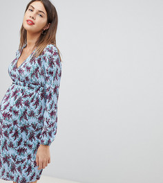 Плиссированное чайное платье мини с широким поясом и цветочным принтом ASOS DESIGN Maternity - Мульти