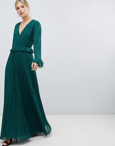 Платье макси с запахом и оборками ASOS DESIGN - Зеленый