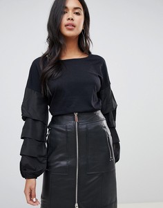 Топ с оборками на рукавах Vero Moda - Черный