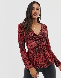 Топ с запахом и тигровым принтом ASOS DESIGN - Мульти