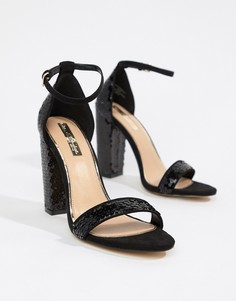 Черные босоножки с пайетками на блочном каблуке Miss Selfridge - Черный