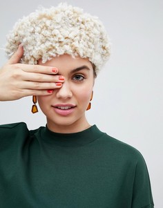 Бежевый меховой берет Monki press collection - Черный