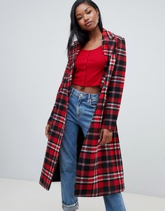 Удлиненное пальто в клетку тартан Bershka - Мульти