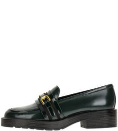 Кожаные зеленые лоферы с металлическим декором Geox