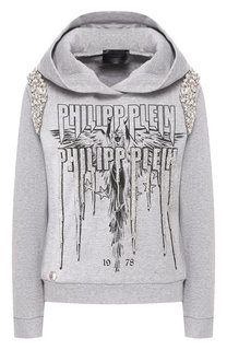 Хлопковый пуловер с капюшоном Philipp Plein