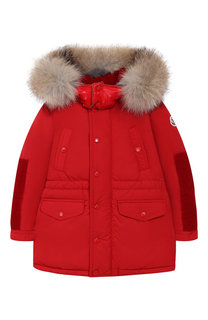 Куртка с меховой отделкой на капюшоне Moncler Enfant