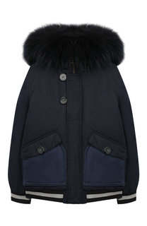 Шерстяная куртка с меховой отделкой на капюшоне Yves Salomon Enfant