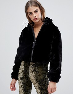 Куртка с капюшоном с искусственным мехом Bershka - Черный