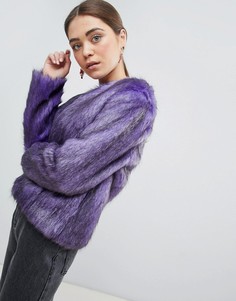 Фиолетовый полушубок без воротника из искусственного меха Unreal Fur - Фиолетовый