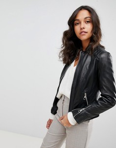 Кожаная куртка без воротника Boss Casual - Черный