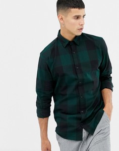 Приталенная хлопковая рубашка в клетку Jack & Jones Premium - Зеленый