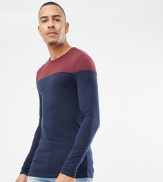 Темно-синий обтягивающий лонгслив с контрастной кокеткой ASOS DESIGN Tall - Темно-синий