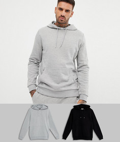 Комплект из 2 худи (черный/серый меланжевый) ASOS DESIGN - Мульти