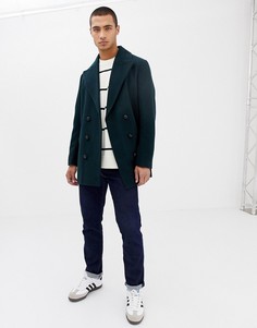 Темно-зеленый двубортный пиджак из ткани с добавлением шерсти ASOS DESIGN - Зеленый