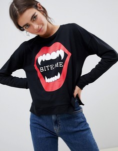 Свитшот в стиле Хэллоуина с надписью Bite Me Only - Черный