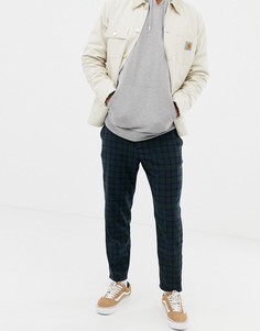 Укороченные облегающие брюки в клетку синего и зеленого цвета Bershka - Синий