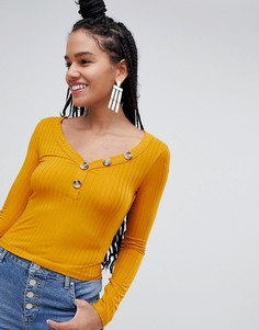 Лонгслив горчичного цвета с пуговицами Miss Selfridge - Рыжий