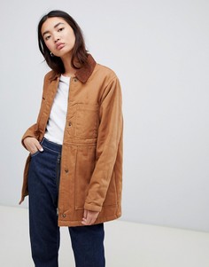 Бежевая утепленная джинсовая oversize-куртка с вельветовым воротником ASOS DESIGN - Коричневый
