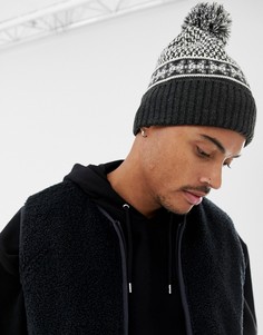 Серая шапка-бини с помпоном и узором Фэйр-Айл ASOS DESIGN - Серый