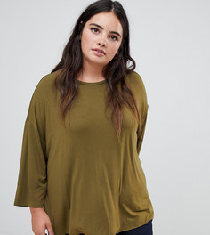 Драпированный топ цвета хаки с рукавами 3/4 ASOS DESIGN Curve - Зеленый