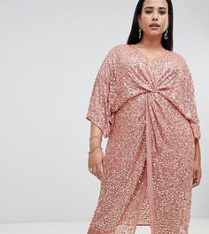 Платье-кимоно миди с пайетками ASOS DESIGN Curve - Розовый