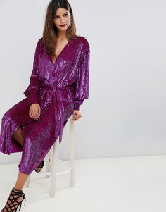 Платье миди с пайетками и запахом ASOS EDITION - Розовый