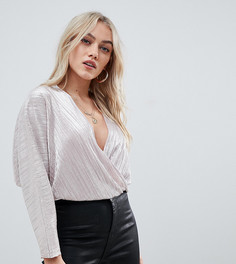 Плиссированный топ металлик с запахом и рукавами летучая мышь ASOS DESIGN Petite - Розовый