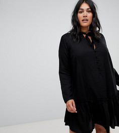 Свободное платье мини с пуговицами и завязкой на шее ASOS DESIGN Curve - Черный