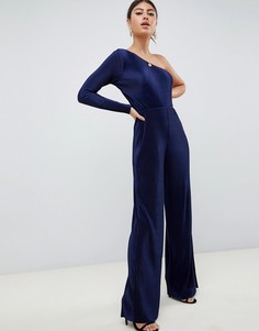 Плиссированный комбинезон на одно плечо ASOS DESIGN - Темно-синий