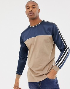 Свободный длинный лонгслив с контрастной кокеткой ASOS DESIGN - Темно-синий