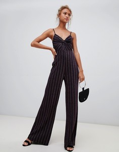 Блестящий комбинезон в рубчик с перекрутом New Look - Черный