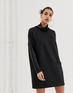 Трикотажное платье с воротником-стойкой и накладным карманом ASOS DESIGN - Черный