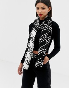 Шерстяной шарф с логотипом Karl Lagerfeld - Черный