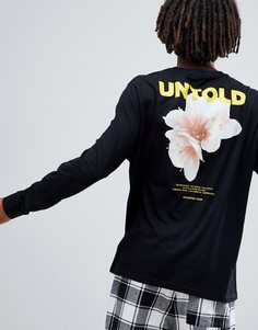 Свободный лонгслив с цветочным принтом и надписями ASOS DESIGN - Черный