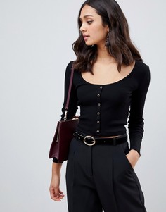 Черный лонгслив с овальным вырезом и пуговицами Miss Selfridge - Черный