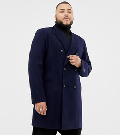 Темно-синее двубортное пальто с добавлением шерсти ASOS DESIGN Plus - Темно-синий