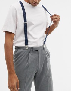Подтяжки в синий горошек Moss London - Темно-синий